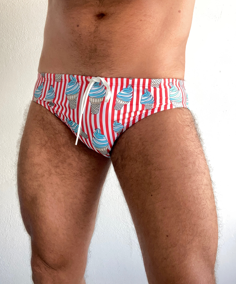 "Lick me, I am famous" swim brief